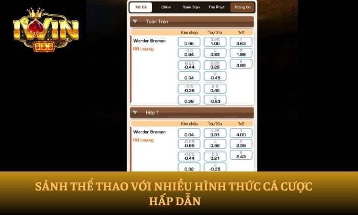 Sảnh thể thao với nhiều hình thức cá cược hấp dẫn